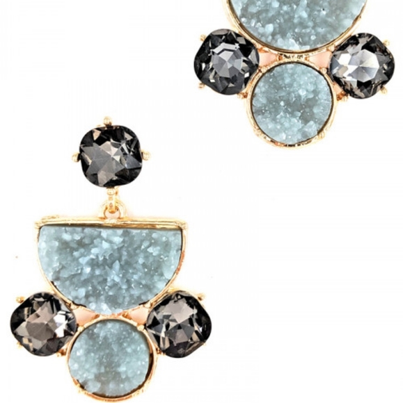 Grey Druzy Stone Drop Earrings - Picture 4 of 4